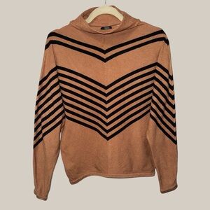Tahari viscose dolman‎ sleeve chevron brown & black small mock neck